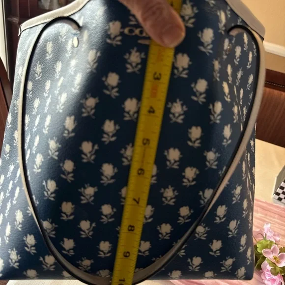 Coach Blue Floral Tote with Cream Trim and Straps - Picture 13 of 15